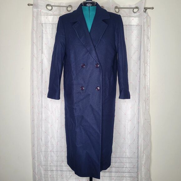 Vtg Mario De Pinto MDP Navy Blue 100% Pure Wool Warm Heavy Overcoat Coat Size 12 - Picture 1 of 8